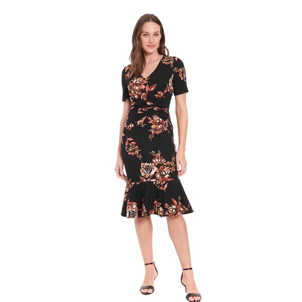Vneck twist waist ruffle hem dress